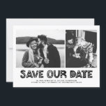Black Scandinavian Typography Photo Collage Save The Date<br><div class="desc">Black and White Scandinavian Typography Photo Collage Save the Date Card | Announce your wedding date to family and friends with this customisable photo save the date card. It features black Scandinavian typography and stripes pattern. Personalised by featuring two of your favourite photos. You can further personalise the back by...</div>