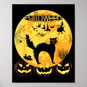 Black Scary Cat With Lighted Eyes Halloween Poster