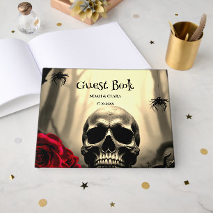 Black Scary floral Gothic Skull Red Roses Guest Book