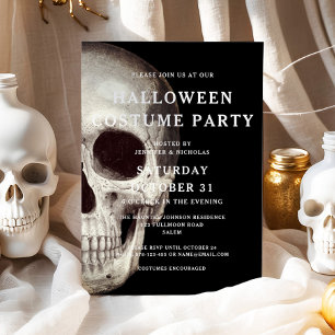 Black Scary Skull Adult Costume Party Halloween Invitation