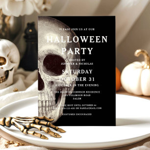 Black Scary Skull Adult Halloween Invitation