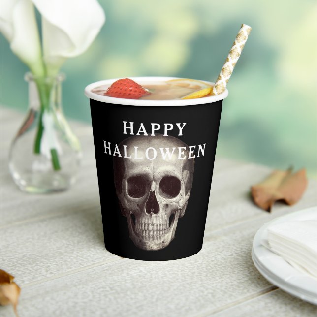 Black Scary Skull Adult Halloween Paper Cups (Insitu)