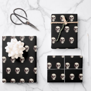 Black Scary Skull Pattern Halloween  Wrapping Paper Sheet