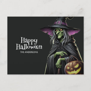 Black Scary Witch Happy Halloween  Postcard