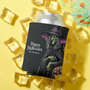 Black Scary Witch Themed Halloween  Can Cooler