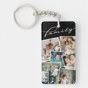 Black Scattered Photos Photo Collage Family Key Ring