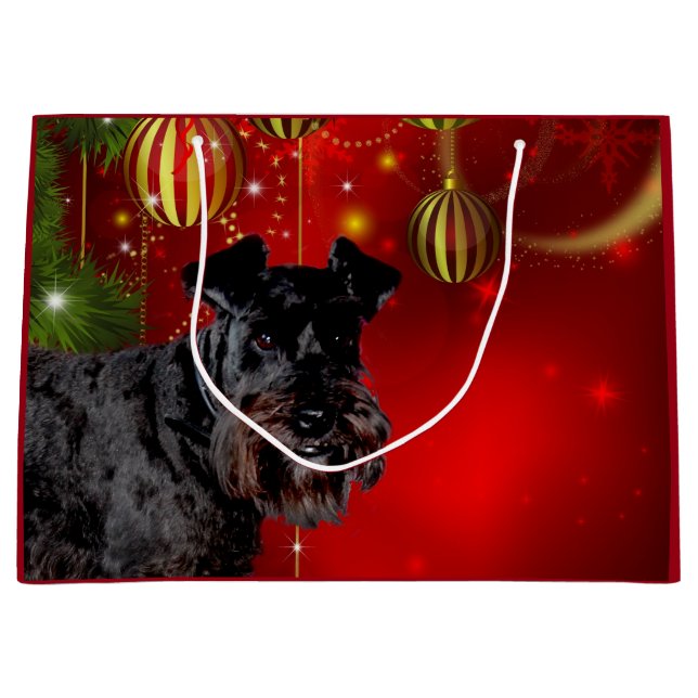 Black Schnauzer Christmas Large Gift Bag (Front)