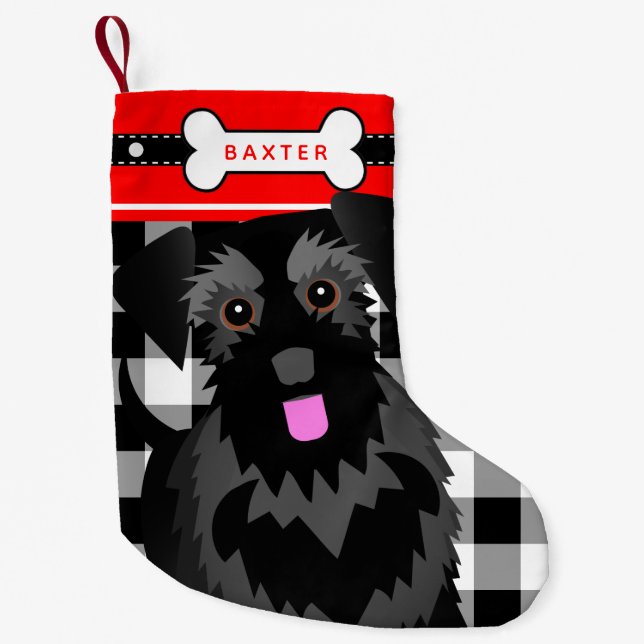 Black Schnauzer Dog Old Fashioned Plaid Small Chri Small Christmas Stocking (Front)