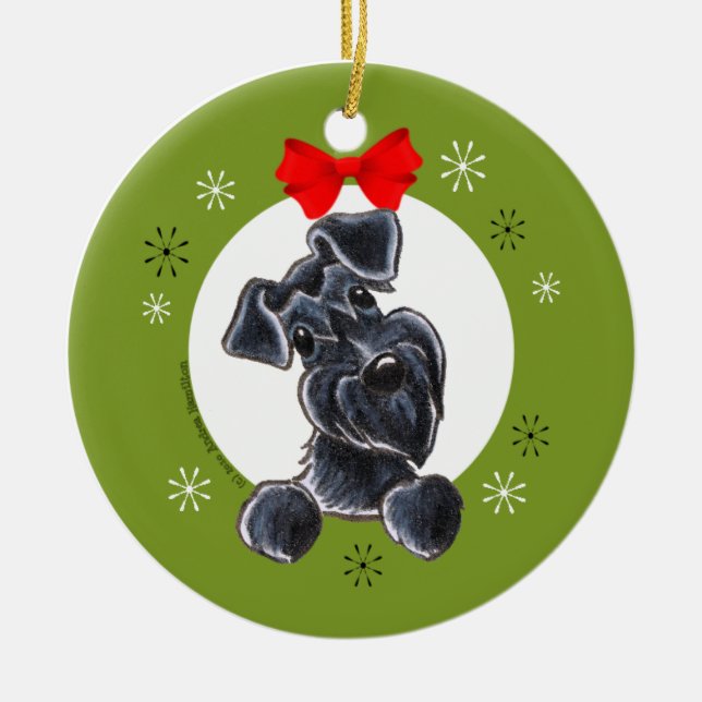 Black Schnauzer Natural Ears Christmas Classic Ceramic Tree Decoration (Front)