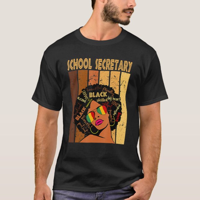 black School Secretary Afro African American Black T-Shirt (Front)