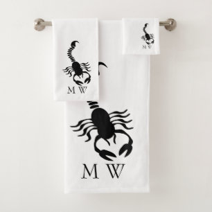 Black Scorpion Design Monogrammed Bath Towel Set