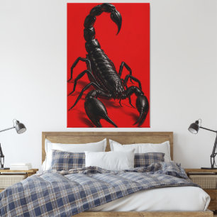 Black Scorpion on Red Canvas Wall Art Dark Gothic