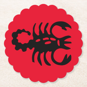 Black Scorpion on Red sting design Scorpio zodiac Paper Coaster