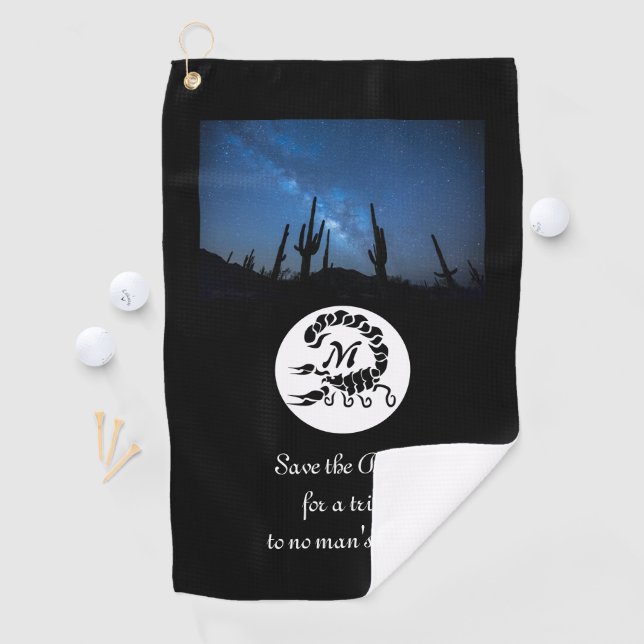 Black Scorpion Silhouette Monogram Photo Golf Towel (InSitu)