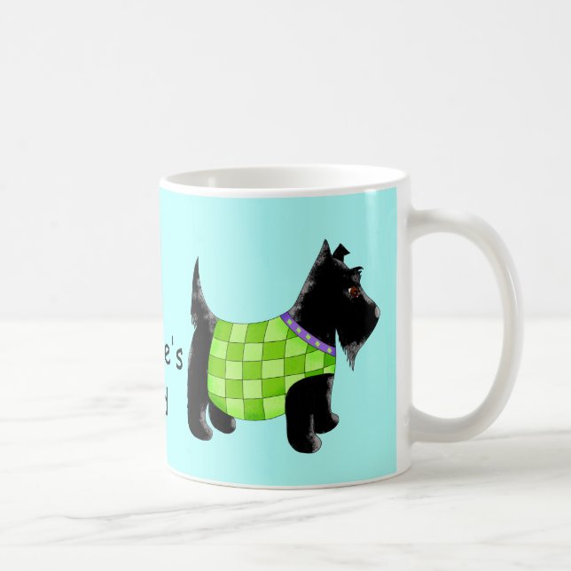 Black Scottie Dog Green Blue Name Personalised Coffee Mug (Right)