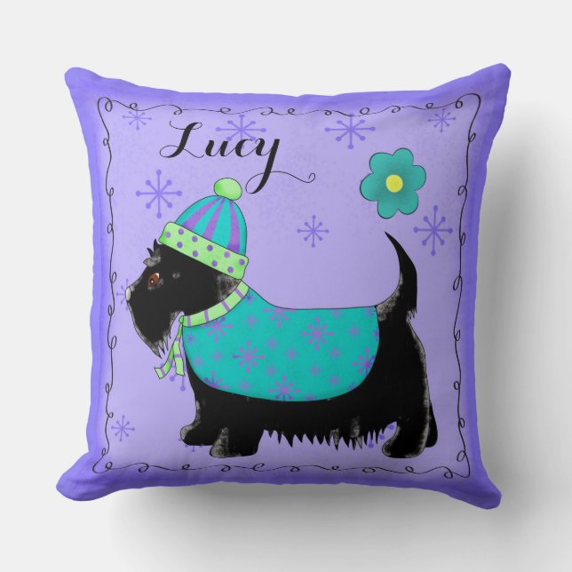Black Scottie Dog Name Personalised Lavender Cushion (Front)