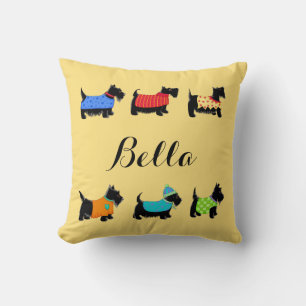 Black Scottie Dogs Name Personalised Decorative Cushion