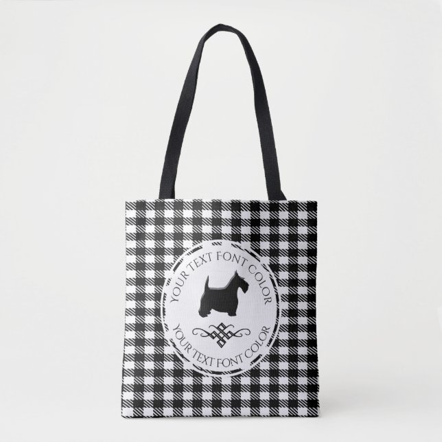 Black Scottie Flourish Buffalo Pattern Tote Bag (Front)