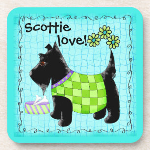 Black Scottie Terrier Dog Love Personalised Green Coaster