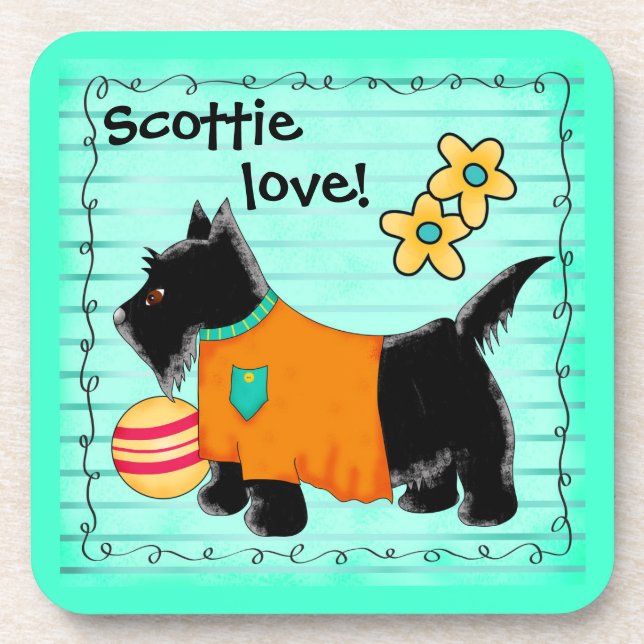 Black Scottie Terrier Dog Love Personalised Teal Coaster (Front)