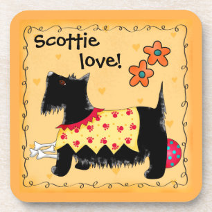 Black Scottie Terrier Dog Love Personalised Yellow Coaster