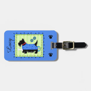 Black Scottie Terrier Dog Name Personalised Blue Luggage Tag