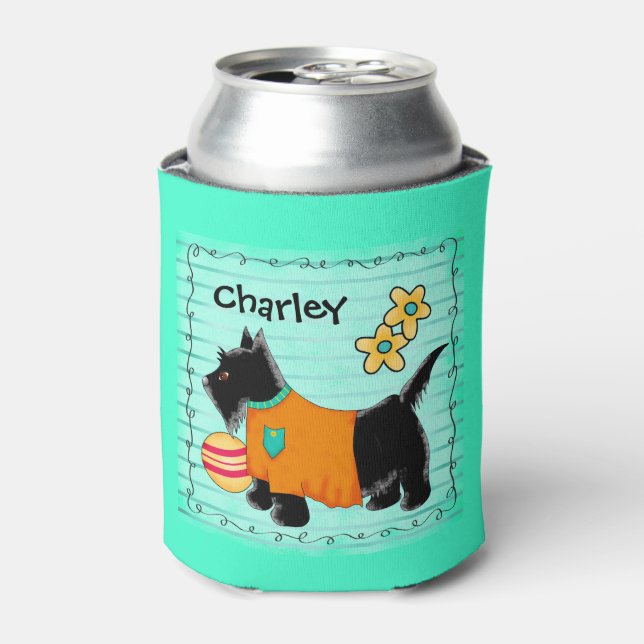 Black Scottie Terrier Dog Name Personalised Can Cooler (Can Front)