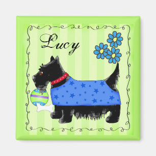 Black Scottie Terrier Dog Name Personalised Green Magnet