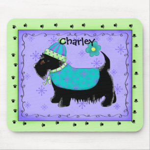 Black Scottie Terrier Dog Name Personalised Green Mouse Pad