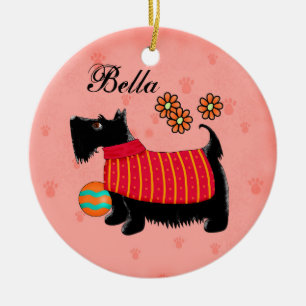 Black Scottie Terrier Dog Name Personalised Red Ceramic Tree Decoration