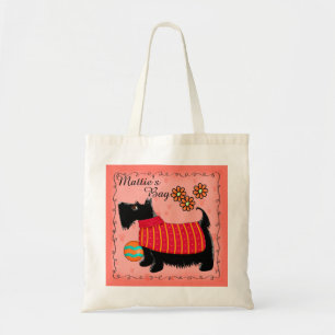 Black Scottie Terrier Dog Name Personalised Red Tote Bag