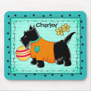 Black Scottie Terrier Dog Name Personalised Teal Mouse Pad