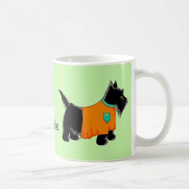 Black Scottie Terrier Dog Orange Name Personalised Coffee Mug (Right)