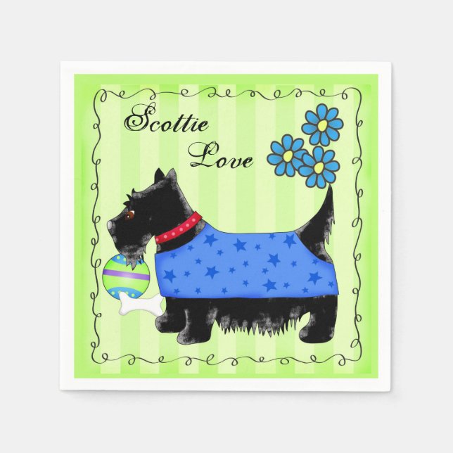 Black Scottie Terrier Dog Personalised Green Napkin (Front)