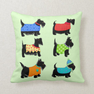 Black Scottie Terrier Dogs Green Decorative Cushion