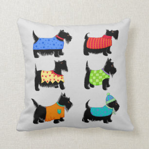Black Scottie Terrier Dogs Grey or Grey Decorative Cushion