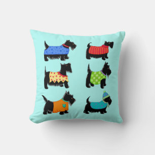 Black Scottie Terrier Dogs Turquoise Decorative Cushion