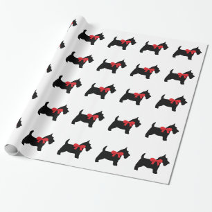 Black Scottie with Red Bow Wrapping Paper