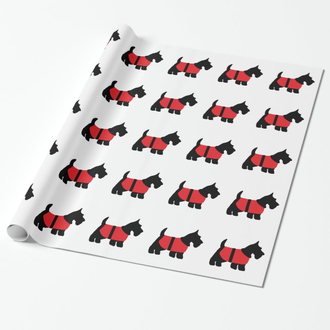 Black Scottie with Red Coat Wrapping Paper (Unrolled)