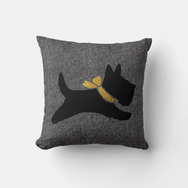 Black Scottie Your colour choice Herringbone Cushion (Front)