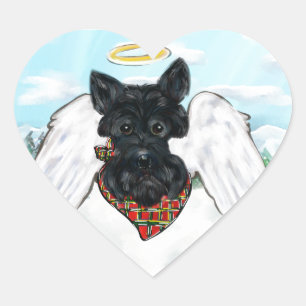Black Scottish Terrier Angel Heart Sticker