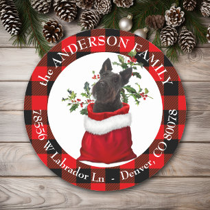 Black Scottish Terrier Dog Plaid Frame Classic Round Sticker