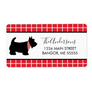 Black Scottish Terrier Dog Red Plaid Border