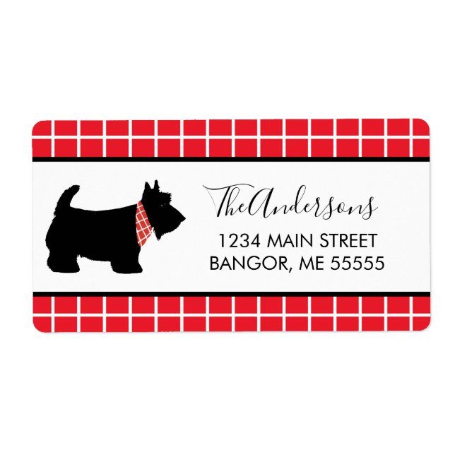 Black Scottish Terrier Dog Red Plaid Border (Front)