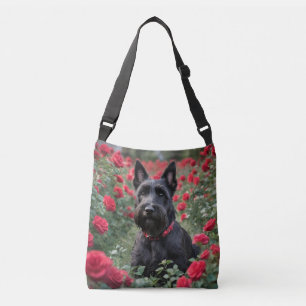 Black Scottish Terrier In The Red Roses, Crossbody Bag
