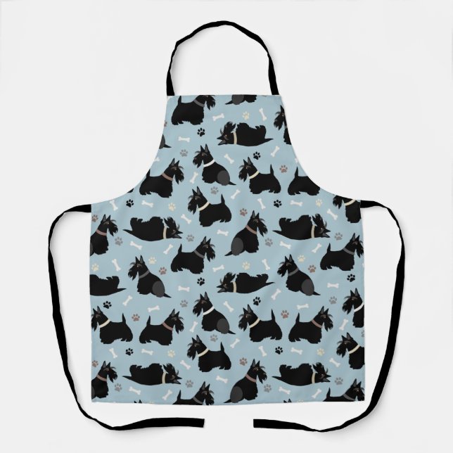 Black Scottish Terrier Paws and Bones Apron (Front)