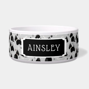 Black Scottish Terrier Paws and Bones Dog Bowl
