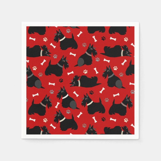 Black Scottish Terrier Paws and Bones Napkins (Front)