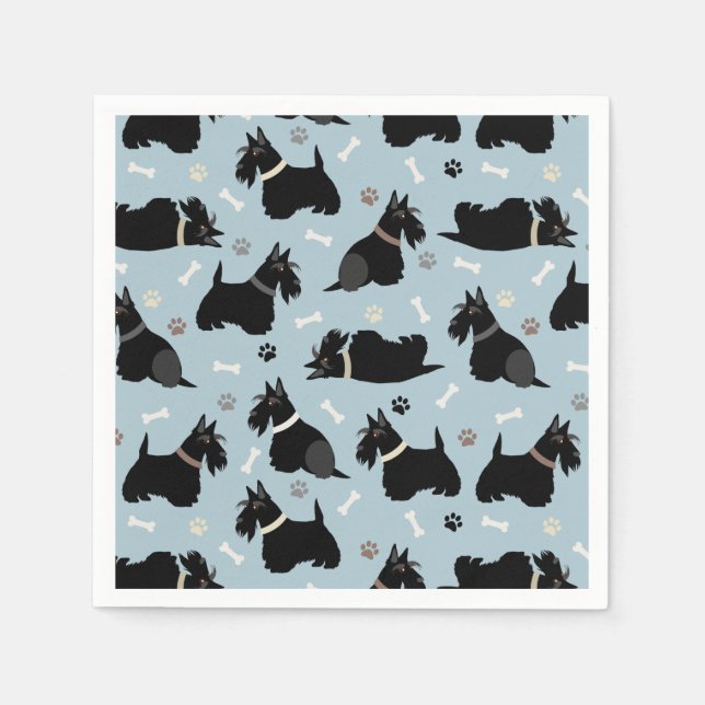 Black Scottish Terrier Paws and Bones Napkins (Front)