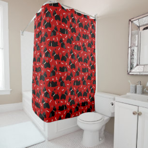 Black Scottish Terrier Paws and Bones Shower Curtain